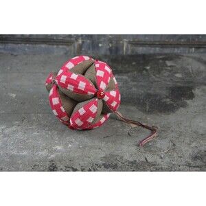 Primitive Antique Amish Sewing Puzzle Ball Pin Cushion, Red and Brown, Folk Art